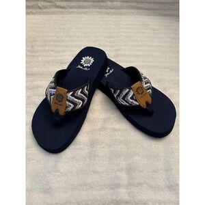 Yellow Box Navy Blue Sequin Chevron Platform Flip Flop Sandals Womens